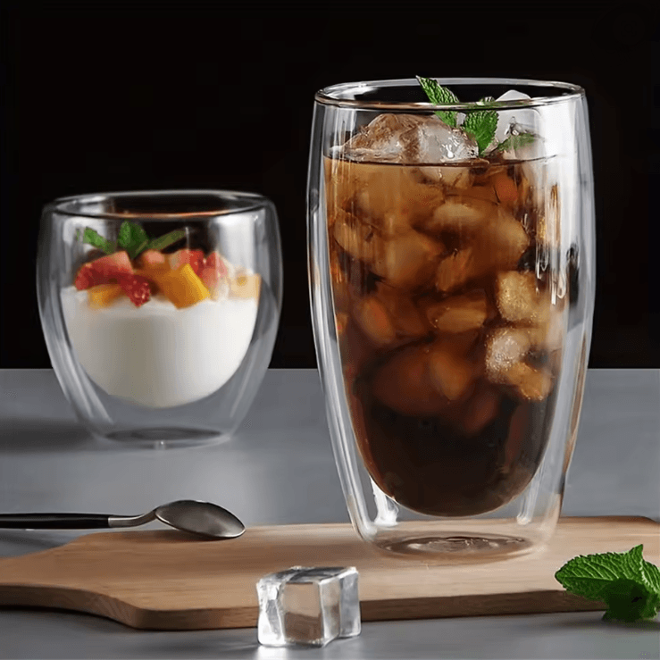 Double Wall Insulated Glass Coffee Cups Clear Espresso Mugs for Hot and Cold Drinks