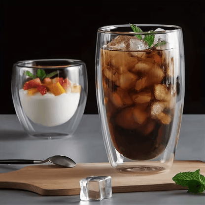 Double Wall Insulated Glass Coffee Cups Clear Espresso Mugs for Hot and Cold Drinks