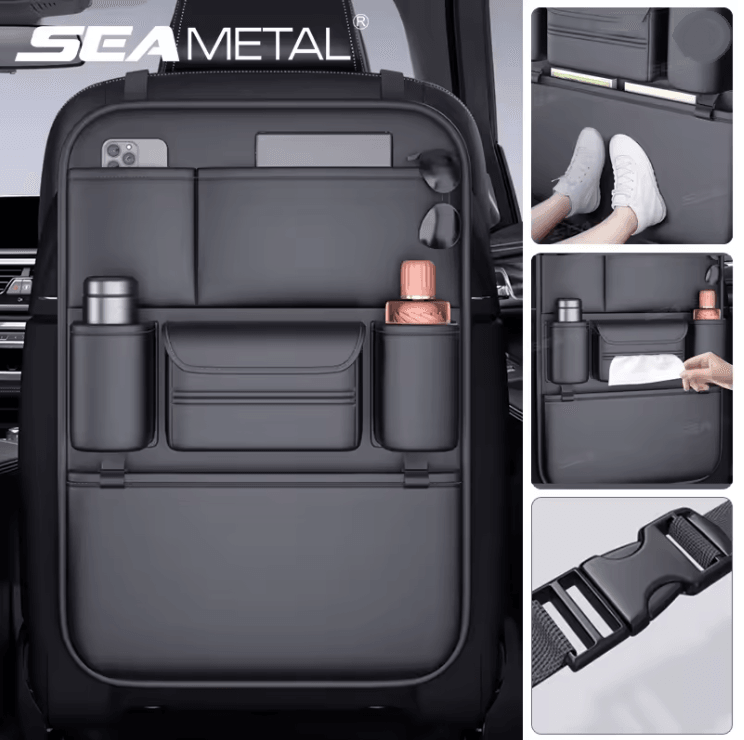 Car Seat Back Organizer Waterproof Anti Kick Pad with Multiple Pockets and Cup Holder