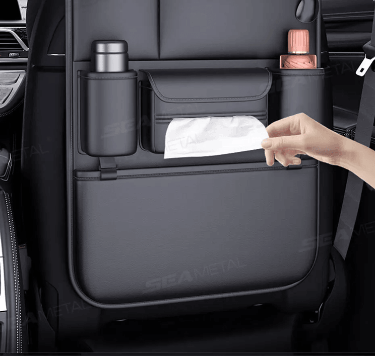 Car Seat Back Organizer Waterproof Anti Kick Pad With Multiple Pockets And Cup Holder 3