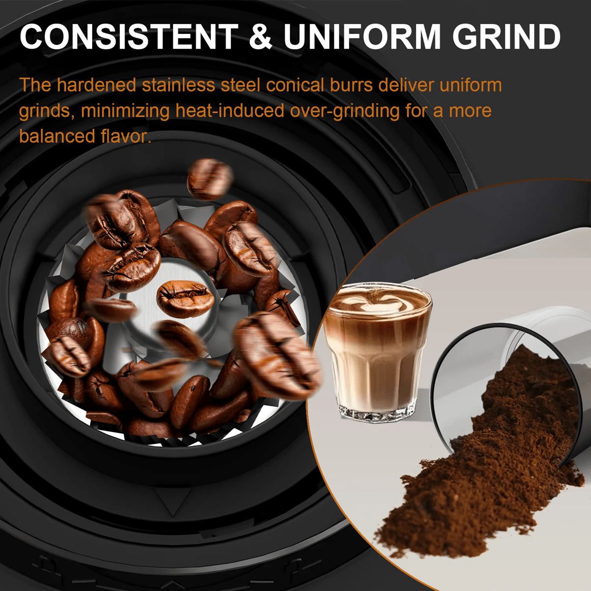 Automatic Electric Coffee Grinder Conical Burr With 25 Grind Settings And Powder Blower 1