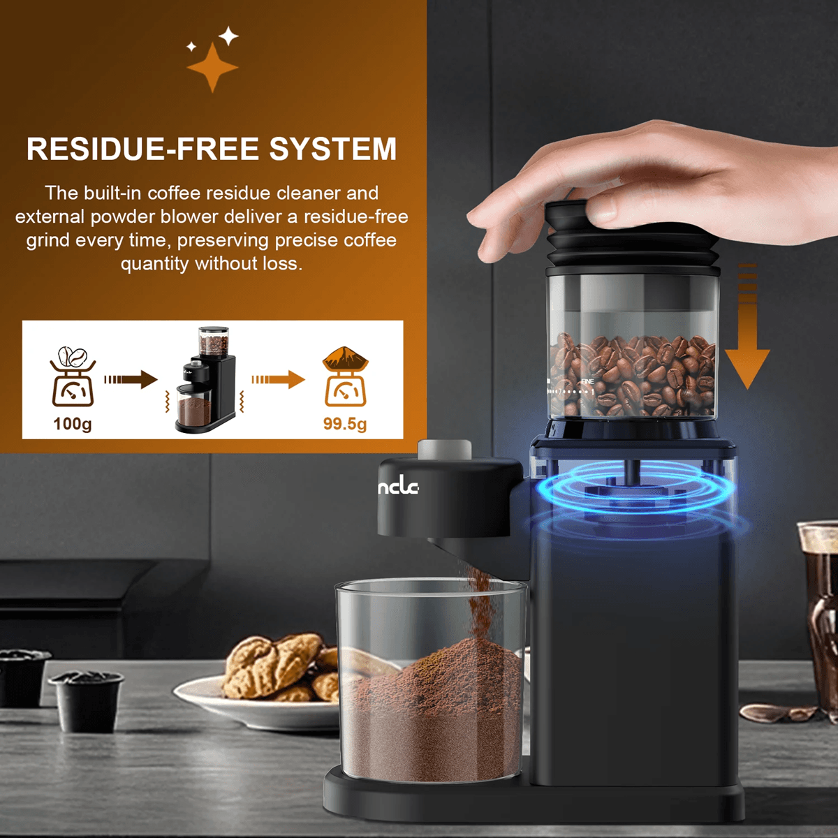 Automatic Electric Coffee Grinder Conical Burr With 25 Grind Settings And Powder Blower 3