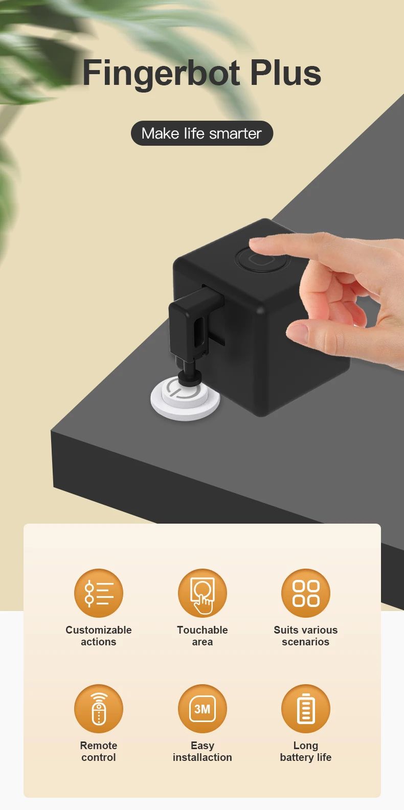 Smart Fingerbot Button Pusher Robot with Bluetooth and Zigbee Options