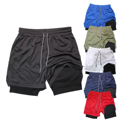 Men's Double Layer Training Shorts – Quick-Dry 2-in-1 Fitness & Running Shorts