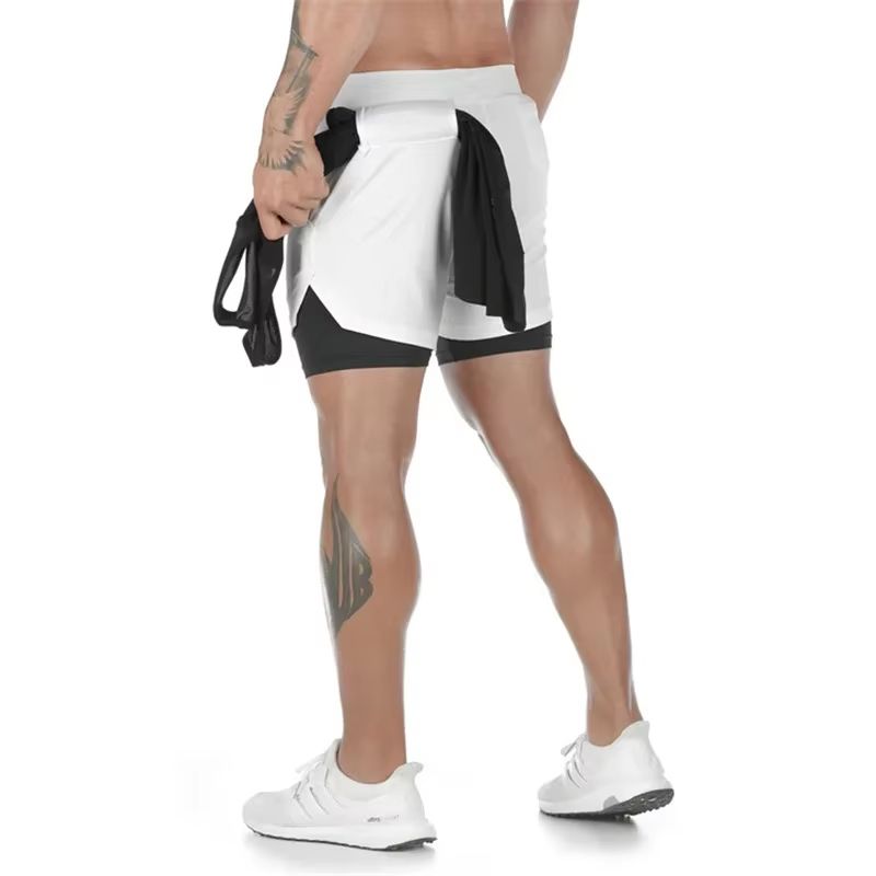 Mens Double Layer Training Shorts  QuickDry 2in1 Fitness  Running Shorts 2
