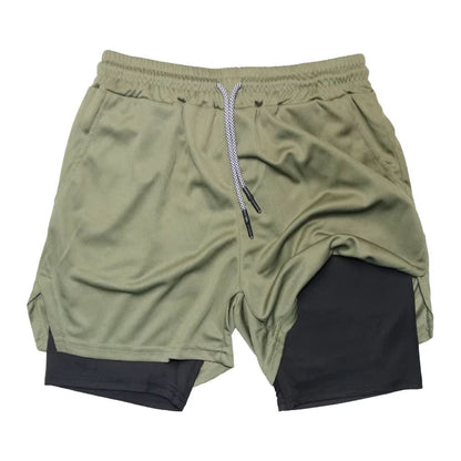 Mens Double Layer Training Shorts  QuickDry 2in1 Fitness  Running Shorts 14