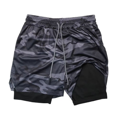 Mens Double Layer Training Shorts  QuickDry 2in1 Fitness  Running Shorts 15