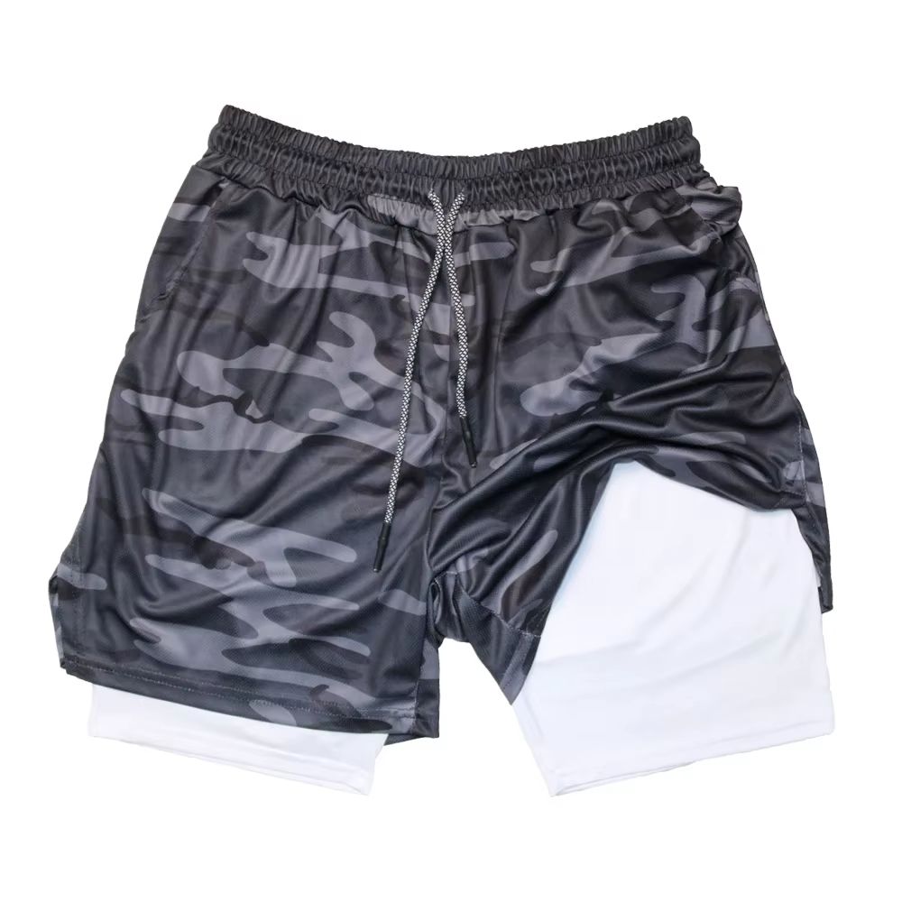 Mens Double Layer Training Shorts  QuickDry 2in1 Fitness  Running Shorts 16