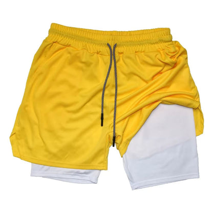 Mens Double Layer Training Shorts  QuickDry 2in1 Fitness  Running Shorts 18
