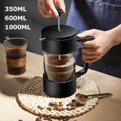 Borosilicate Glass French Press Coffee Maker – Durable Hand Brew Pot in 350ML / 600ML / 1000ML Sizes