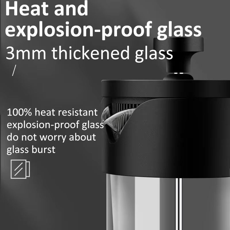 Borosilicate Glass French Press Coffee Maker  Durable Hand Brew Pot In 350ML  600ML  1000ML Sizes 4