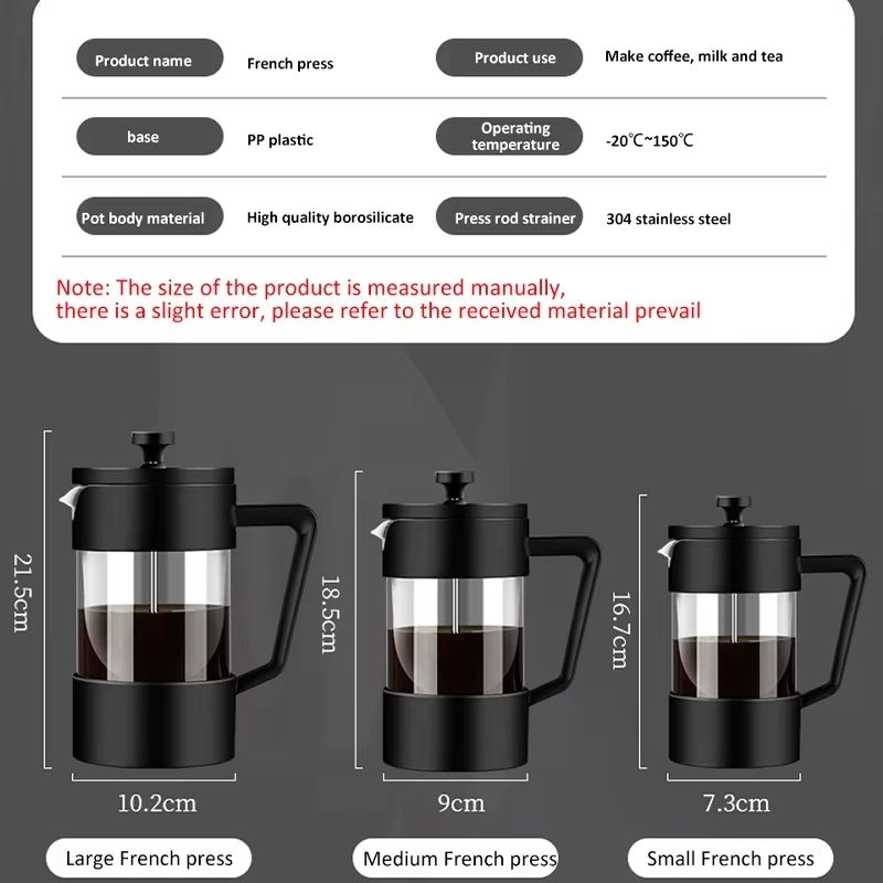 Borosilicate Glass French Press Coffee Maker  Durable Hand Brew Pot In 350ML  600ML  1000ML Sizes 5