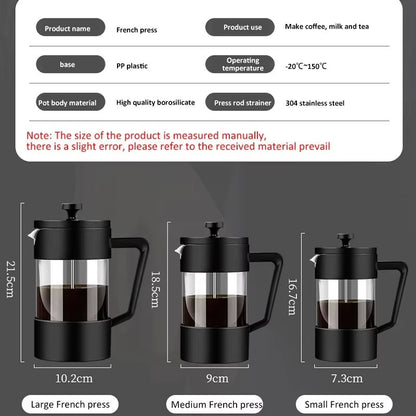 Borosilicate Glass French Press Coffee Maker  Durable Hand Brew Pot In 350ML  600ML  1000ML Sizes 5