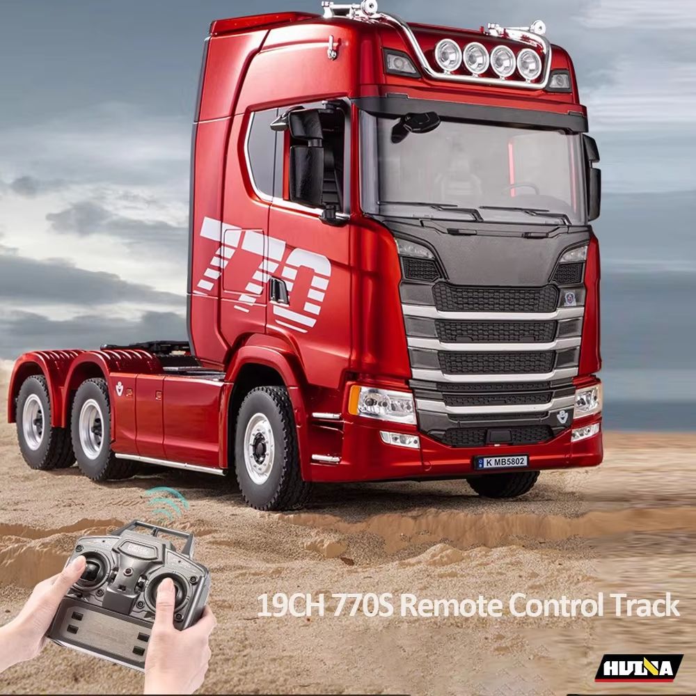 HUINA 1/18 Scale RC Truck – 19CH Alloy Remote Control Tractor with Trailer, Lights & Sounds