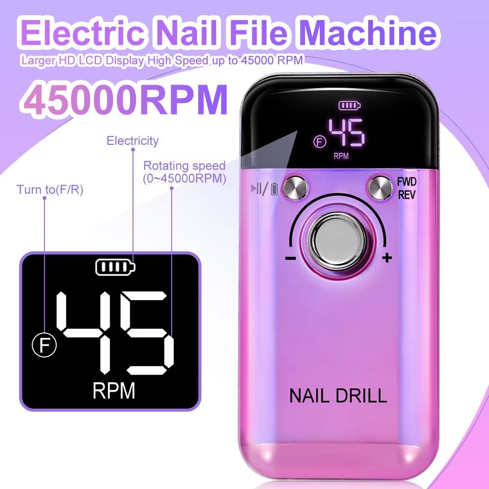 45000RPM Rechargeable Electric Nail Drill  Professional Portable Manicure  Gel Nail Tool 1