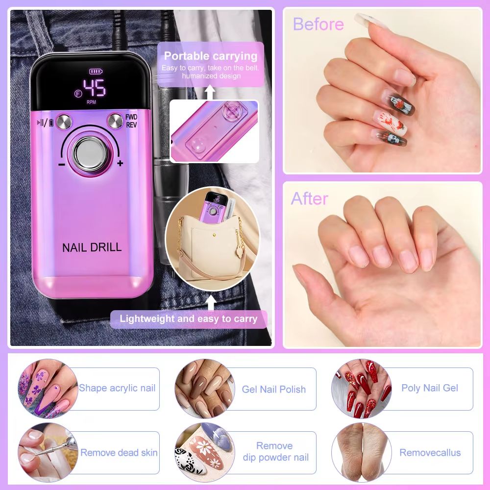 45000RPM Rechargeable Electric Nail Drill  Professional Portable Manicure  Gel Nail Tool 2