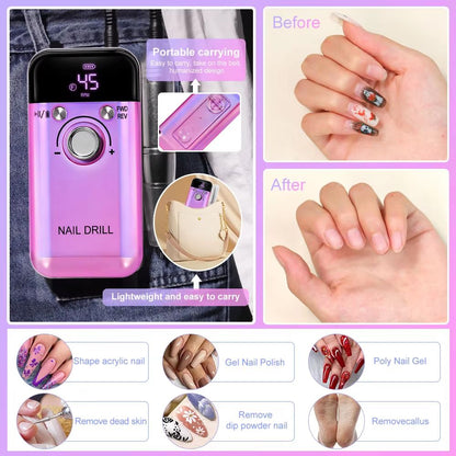 45000RPM Rechargeable Electric Nail Drill  Professional Portable Manicure  Gel Nail Tool 2