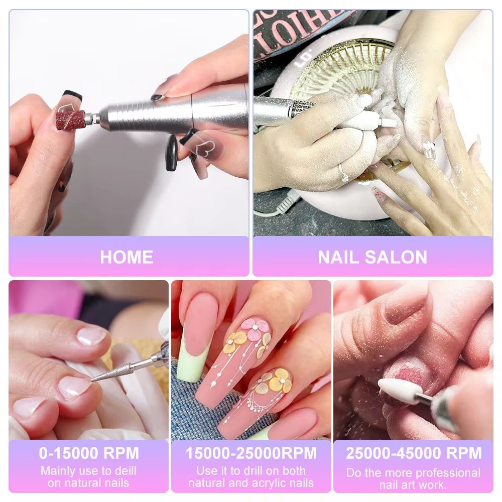45000RPM Rechargeable Electric Nail Drill  Professional Portable Manicure  Gel Nail Tool 3