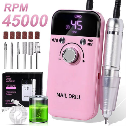 45000RPM Rechargeable Electric Nail Drill  Professional Portable Manicure  Gel Nail Tool 6
