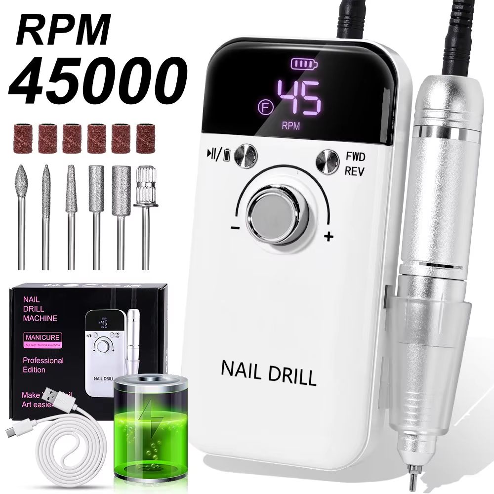 45000RPM Rechargeable Electric Nail Drill  Professional Portable Manicure  Gel Nail Tool 7