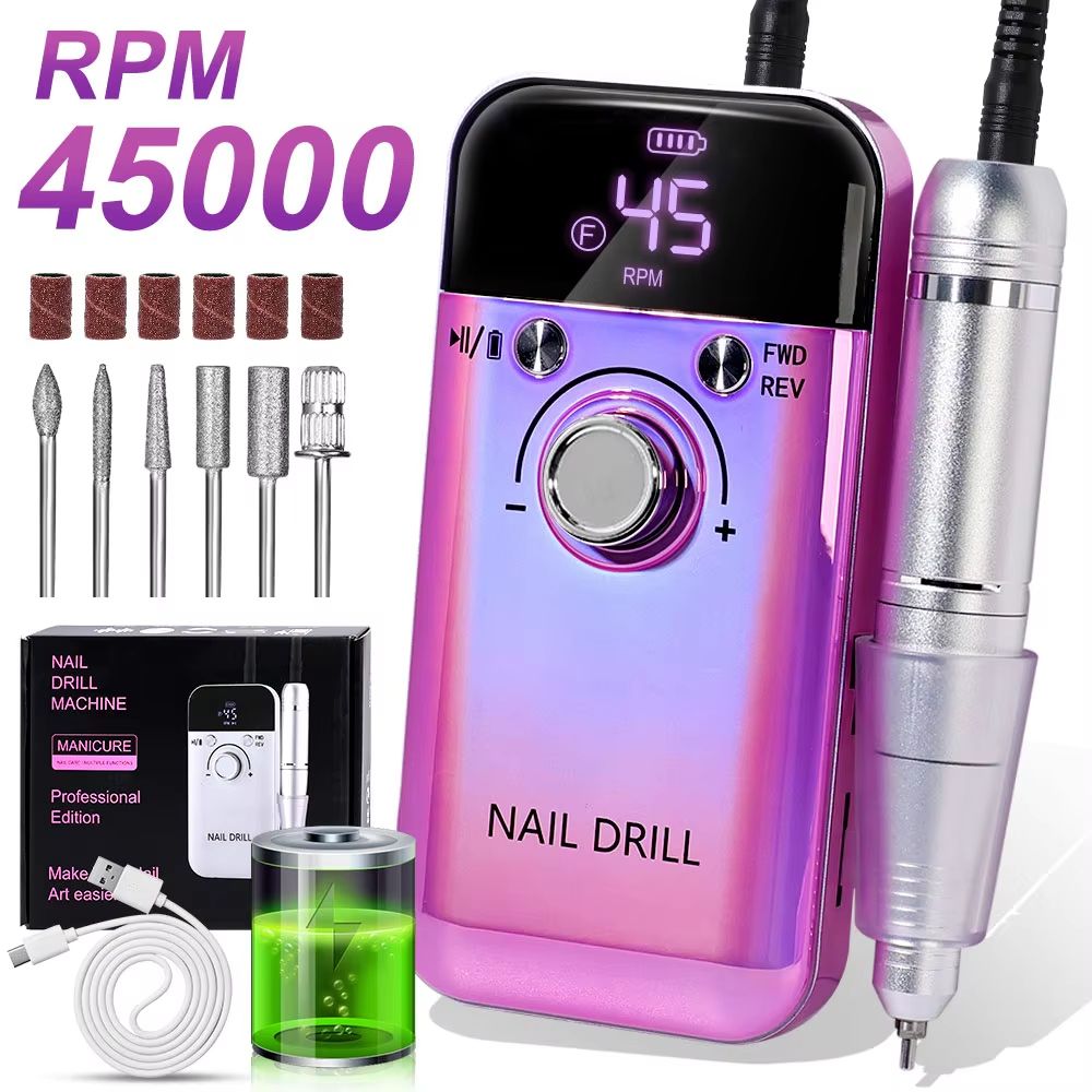 45000RPM Rechargeable Electric Nail Drill  Professional Portable Manicure  Gel Nail Tool 8