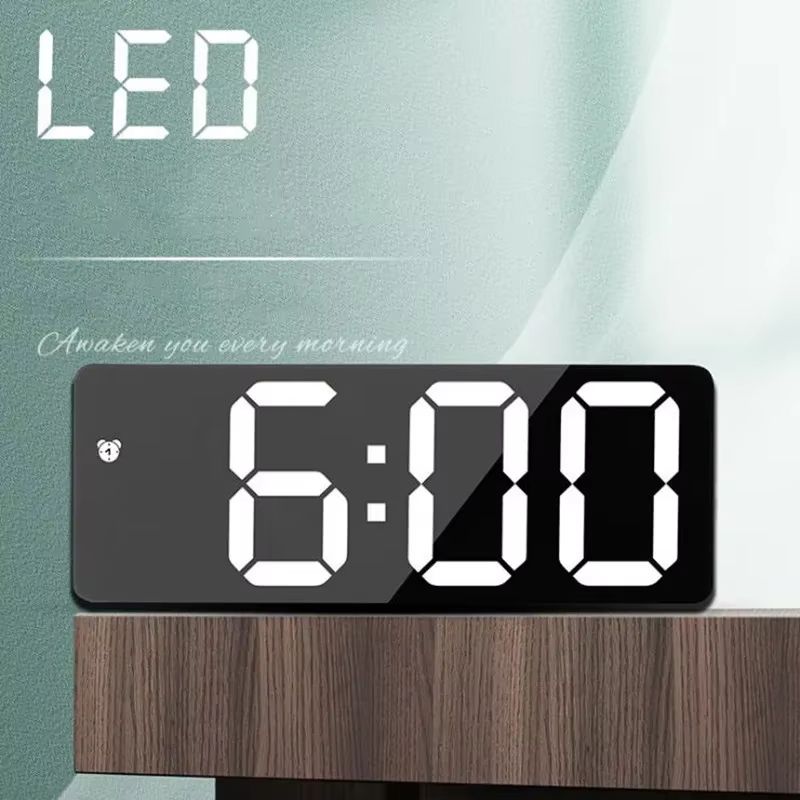 LED Digital Alarm Clock with Mirror Display – Voice Control, Snooze & Night Mode Table Clock