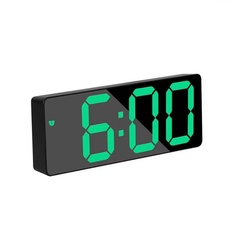 LED Digital Alarm Clock With Mirror Display  Voice Control Snooze  Night Mode Table Clock 9