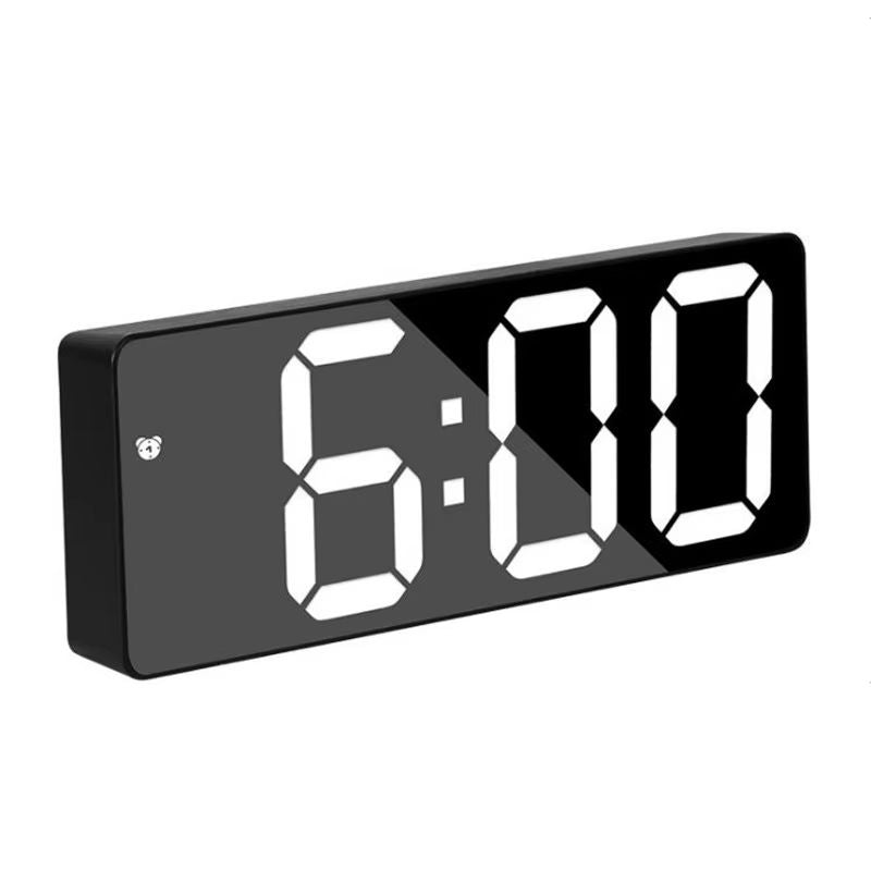LED Digital Alarm Clock With Mirror Display  Voice Control Snooze  Night Mode Table Clock 12