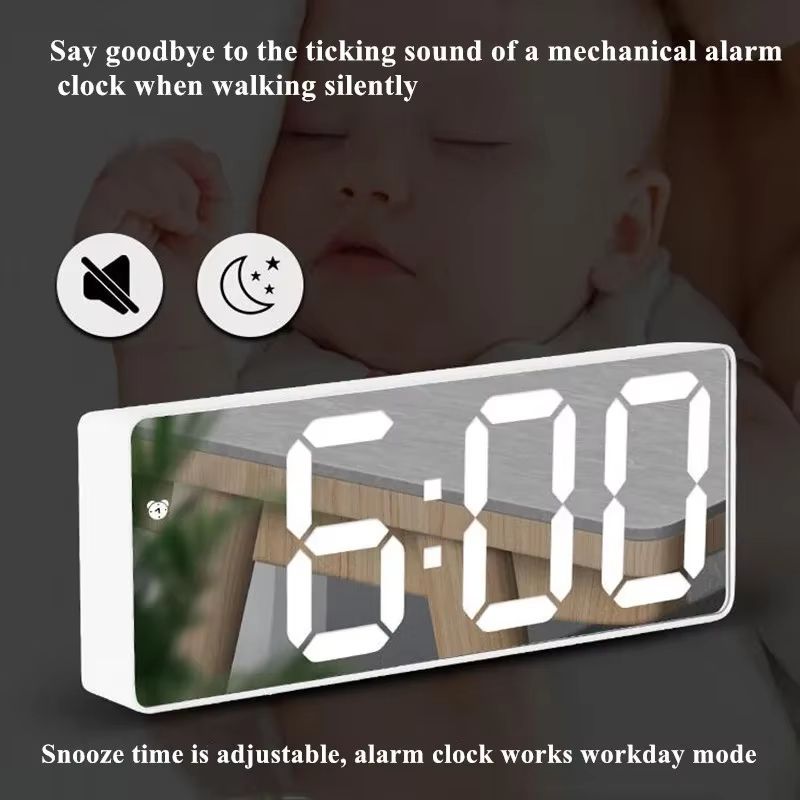 LED Digital Alarm Clock With Mirror Display  Voice Control Snooze  Night Mode Table Clock 3