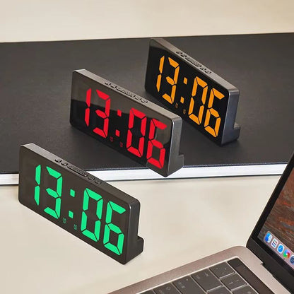 LED Digital Alarm Clock With Mirror Display  Voice Control Snooze  Night Mode Table Clock 5