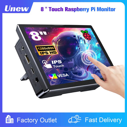 8-Inch Raspberry Pi 5/4 Touchscreen Monitor – 1280x800 LCD with Built-in Fans & Speaker