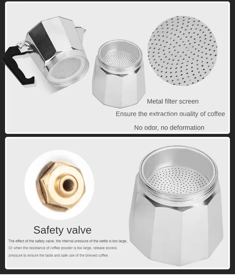 Mocha Coffee Pot  Italian Aluminum Octagonal Coffee  Tea Maker Portable Espresso Brewer 3