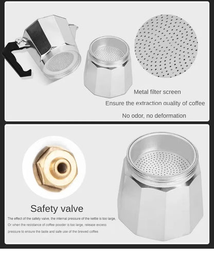 Mocha Coffee Pot  Italian Aluminum Octagonal Coffee  Tea Maker Portable Espresso Brewer 3