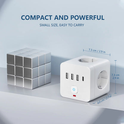 7in1 EU Power Strip Surge Protector  3 AC Outlets 3 USB Ports  1 TypeC Charging Station With Overlo 5