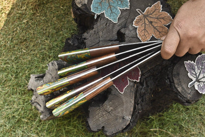 Hand Forged Twist Damascus Steel Chef Knife Set  5Piece Hardwood Handle Lot 1