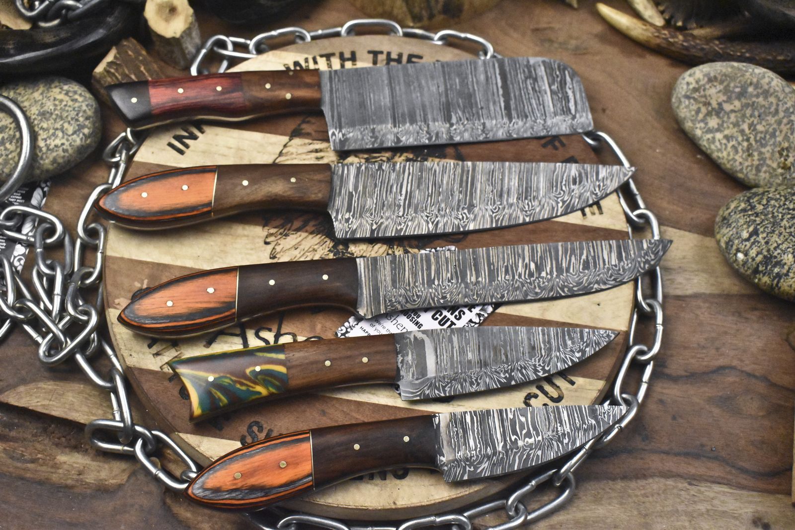 5Piece Twist Damascus Steel Knife Set  Full Tang Chef  Camping Blades 1