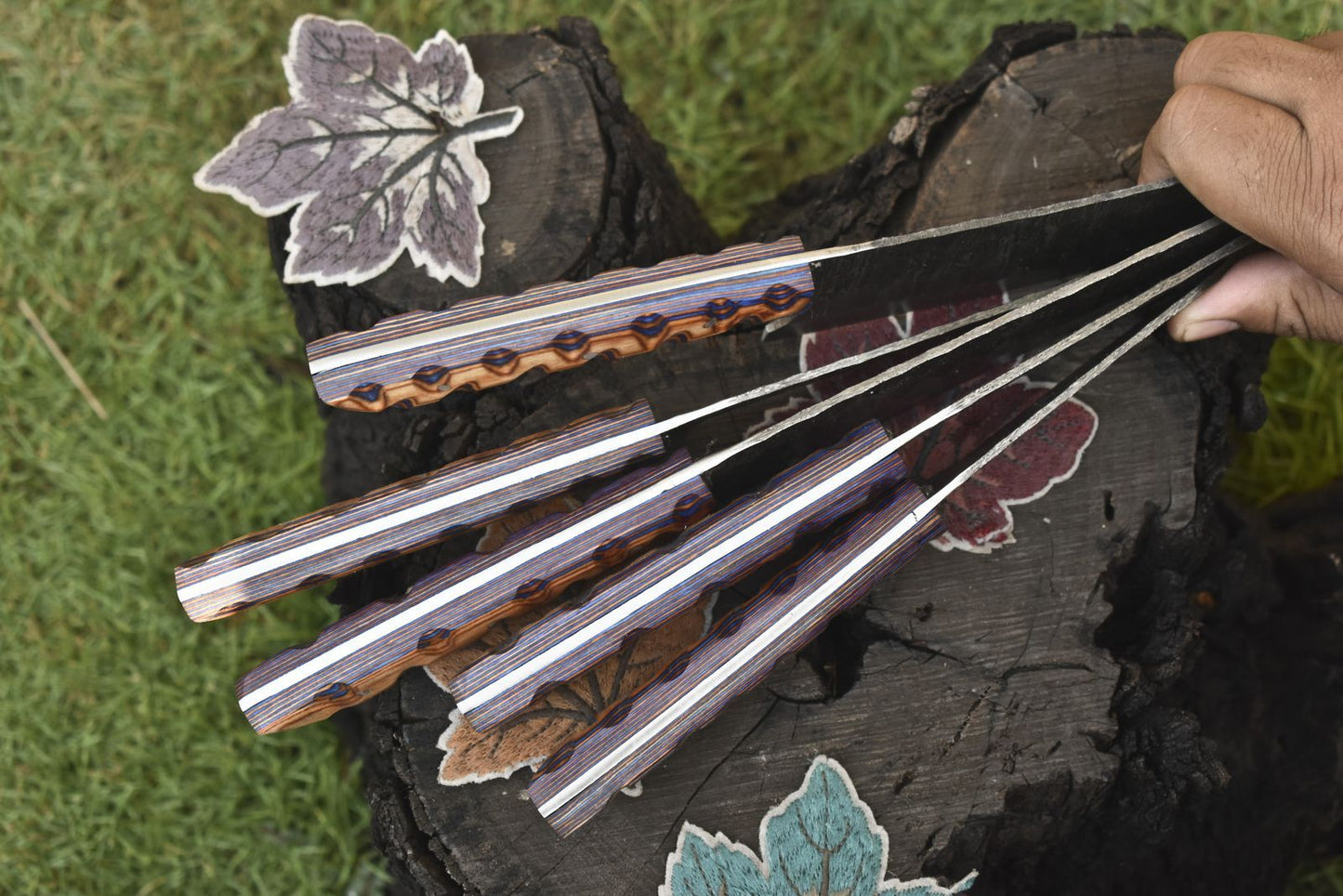 Custom Twist Damascus Chef Knife Set  Lot Of 5 Handmade Hardwood Handle EDC Collectibles 1