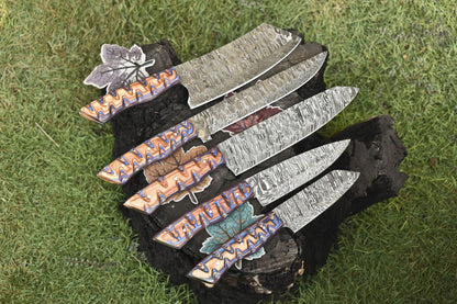 Custom Twist Damascus Chef Knife Set  Lot Of 5 Handmade Hardwood Handle EDC Collectibles 2