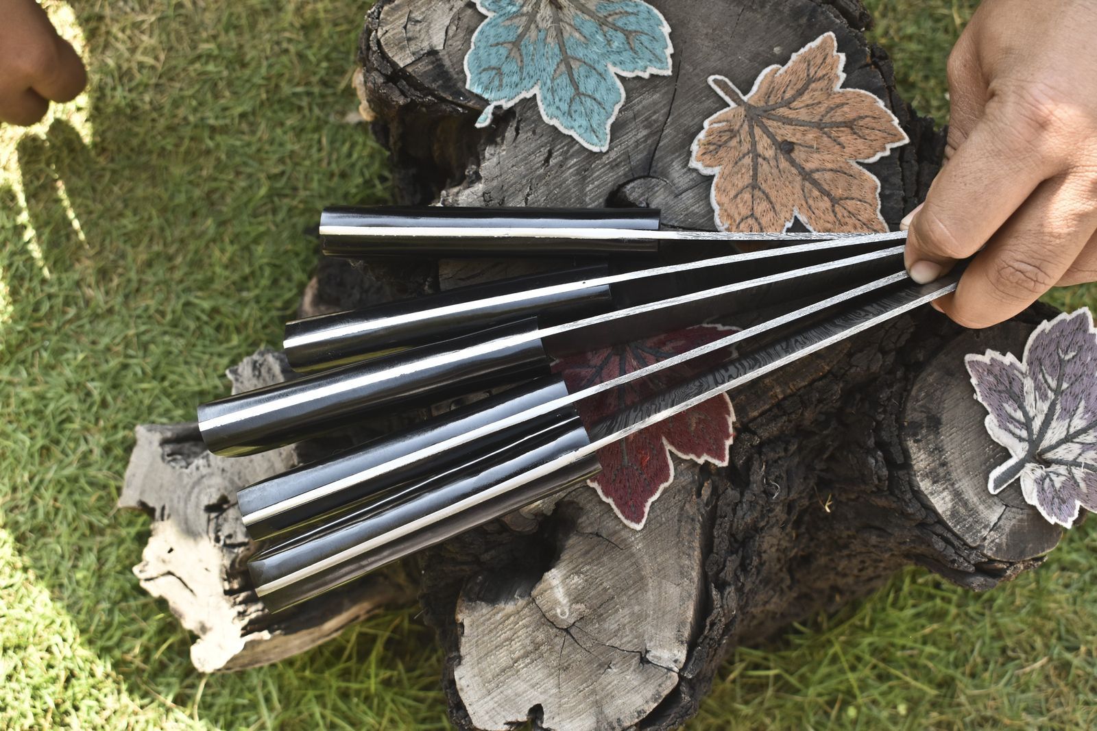 Rustic Twist Damascus Chef Knives  Hand Forged Lot Of 5 With Hardwood Handles 1