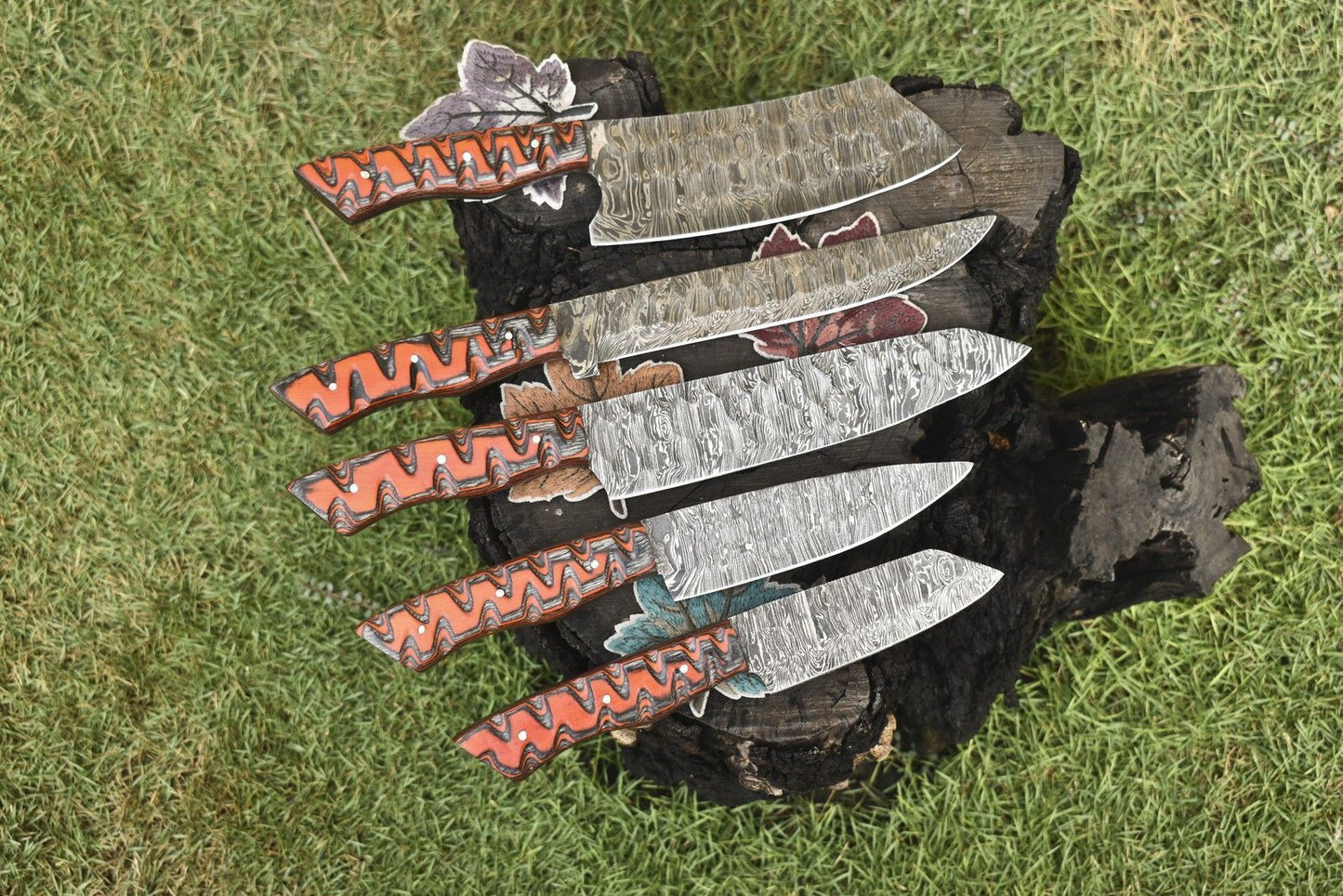 Authentic Forged Twist Damascus Steel Knives  5Piece Chef Collection 2