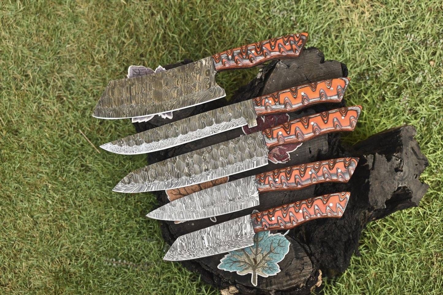 Authentic Forged Twist Damascus Steel Knives | 5-Piece Chef Collection