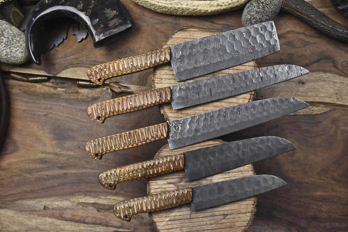 Handcrafted Twist Damascus Chef Knife Bundle  5Piece Hardwood Full Tang 2