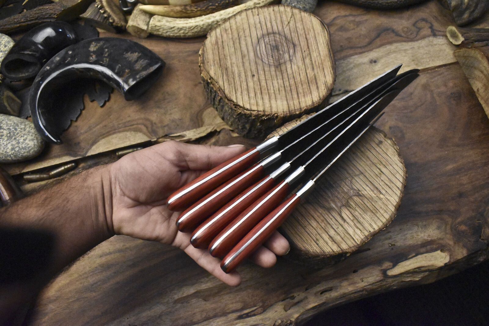 Custom Made 5Piece Twist Damascus Chef Knives  Forged Full Tang Hardwood 1
