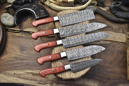 Custom Made 5Piece Twist Damascus Chef Knives  Forged Full Tang Hardwood 2