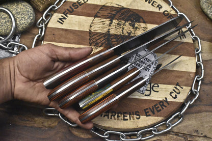 Lot Of 5 Unique Twist Damascus Steel Knives  Hardwood Handle EDC Chef Set 1
