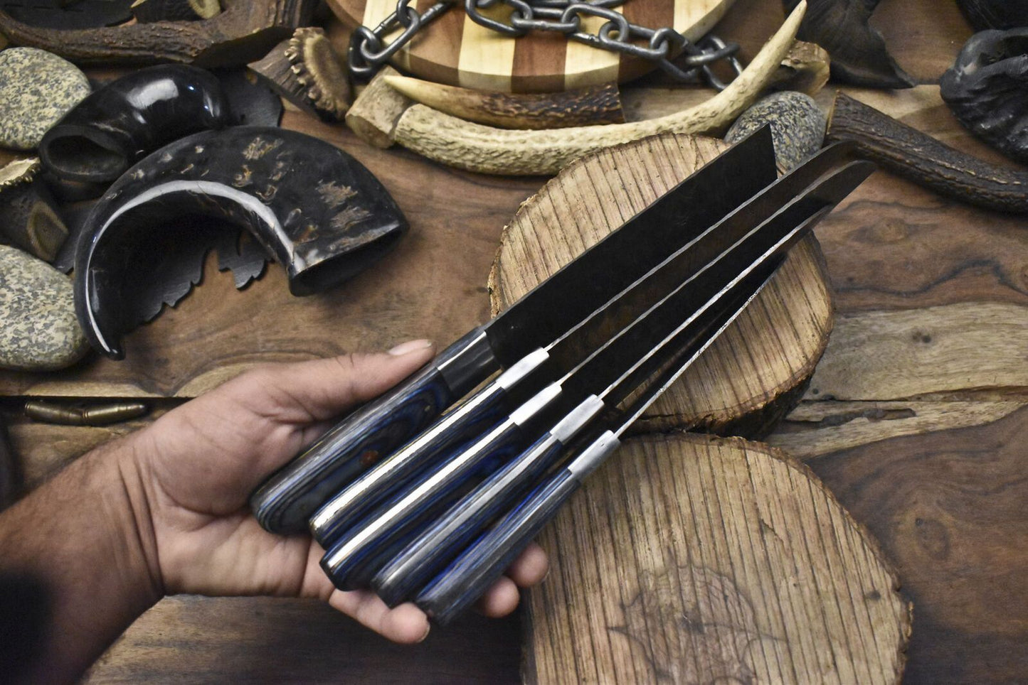 Professional Twist Damascus Chef Knives  5Piece Forged Hardwood Bundle 1