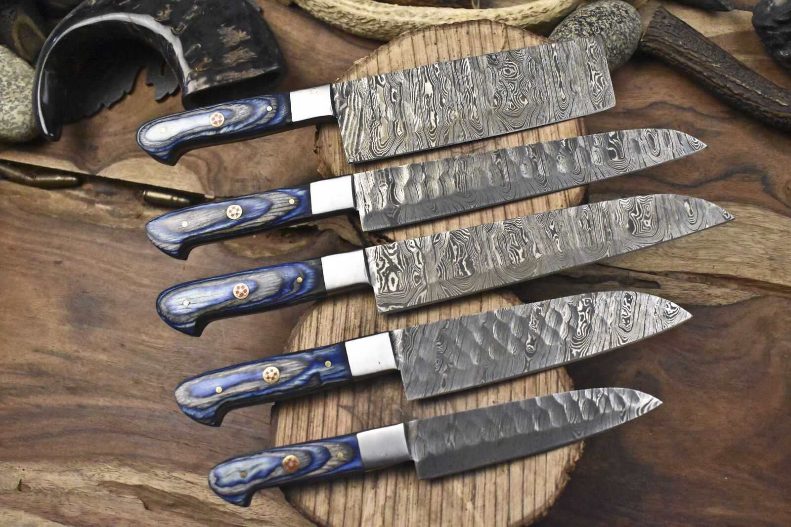 Professional Twist Damascus Chef Knives  5Piece Forged Hardwood Bundle 2