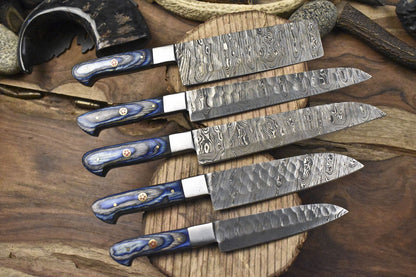 Professional Twist Damascus Chef Knives  5Piece Forged Hardwood Bundle 2