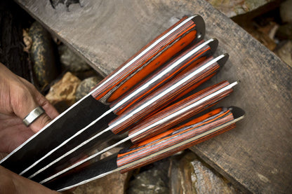 Set Of 5 Forged Twist Damascus Chef Knives  Handmade Hardwood Handles 1