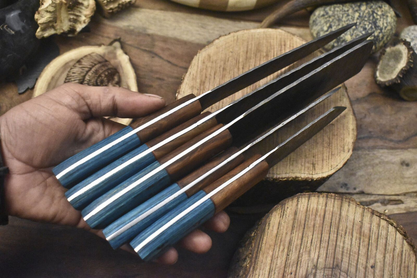 Premium Twist Damascus Kitchen Knives  Handmade Lot Of 5 Blades 1